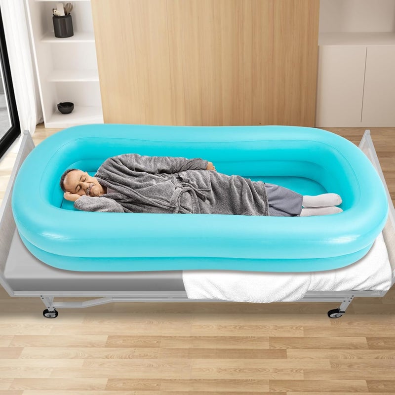 CNCEST Bedside Shower Bathtub Kit,Elderly Inflatable Bathtub for Adults,PVC Shower Bathtub with Electric Air Pump and Water Bag,Wash Fullbody in Bed,Portable for Elderly Disabled Seniors Handicapped (Blue) - Image 3